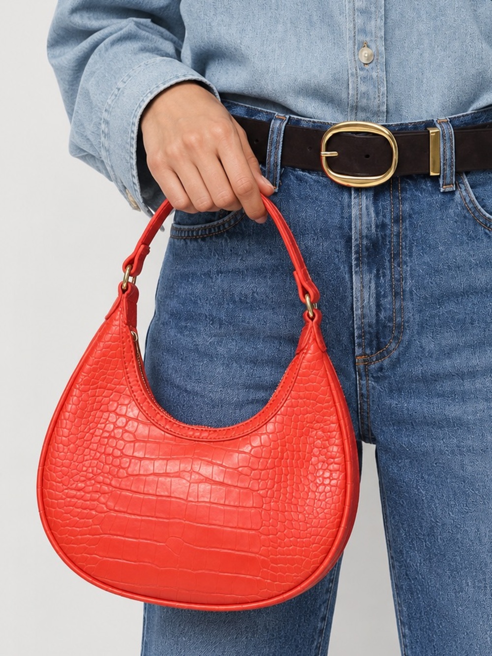 PIECES Orange Croc Print Shoulder Crossbody Bag NWT